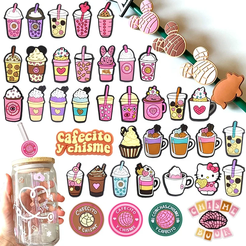 

Ins hot seller mexican food straw topper PVC bad bunny concha cafecito y chisme straw charm tips toppers