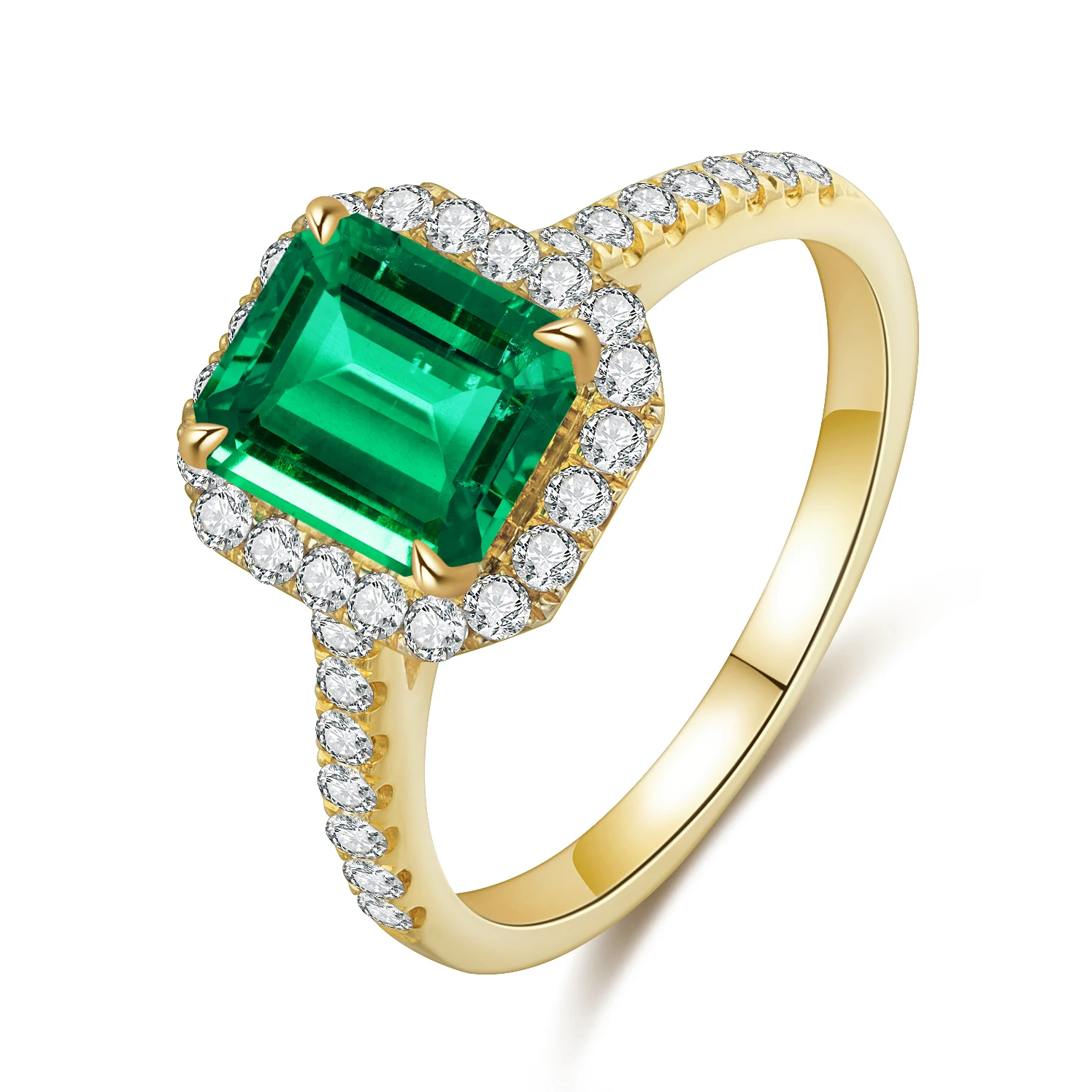 

Anster 9K High Quality Lab Created Zambia Emerald Ring trendy Jewelry simple design, Green