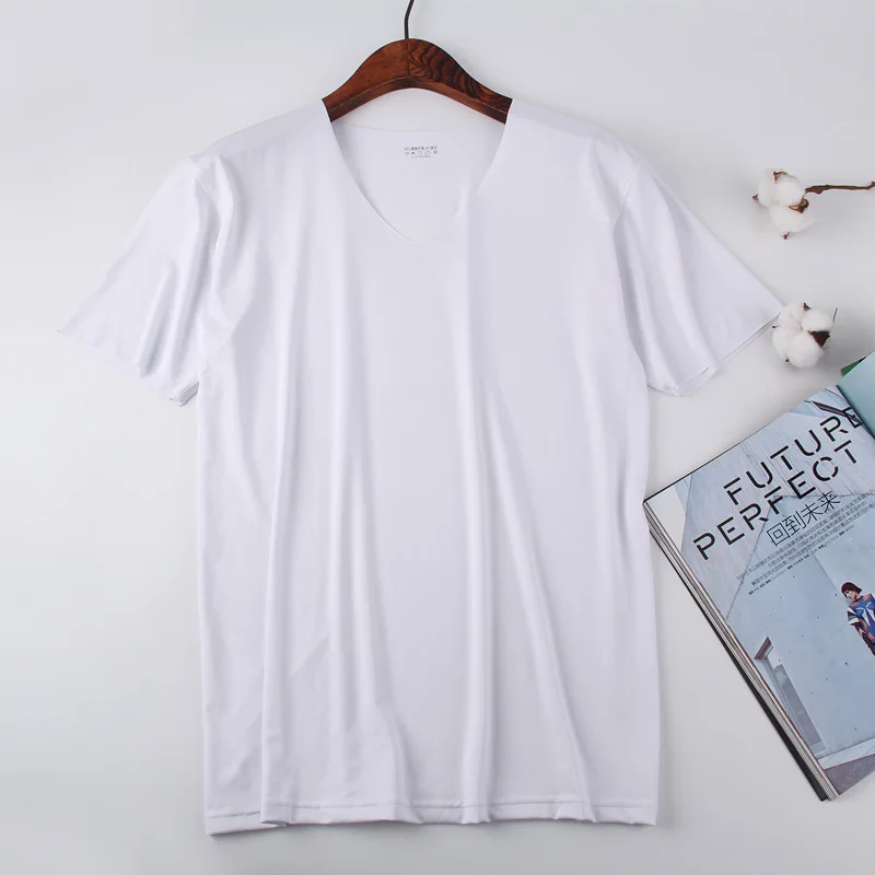 

Men's thin ice silk seamless t-shirt V-neck short-sleeved sports quick-drying men's bottoming shirt