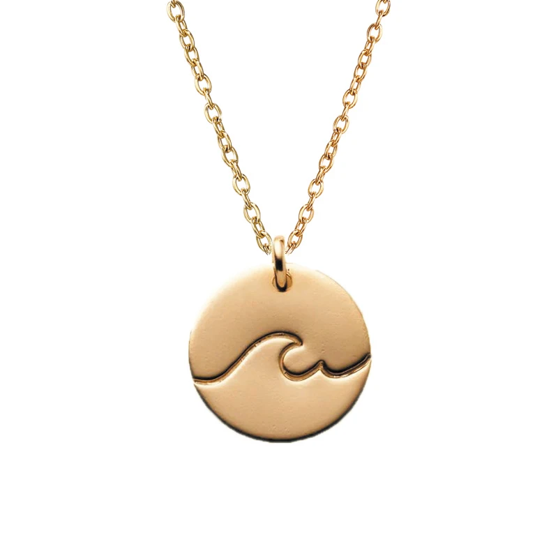 

Ocean Beach Simple Wave Symbol Necklace 18k Gold Plated Dainty Wave Disc Charm Necklace Surfer Gift