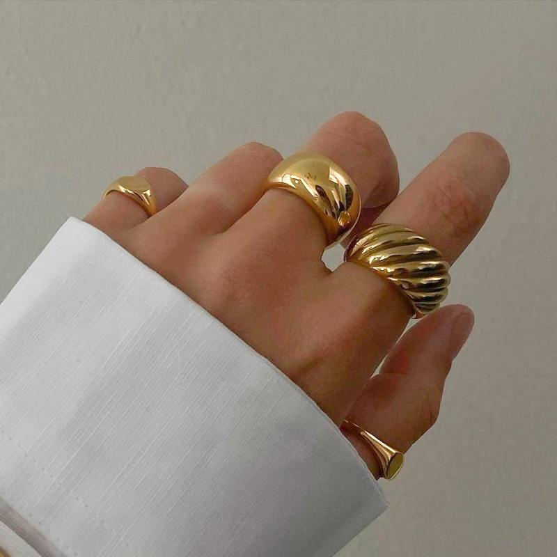 

Luxury 18K Gold Plated Stainless Steel Croissant Dome Ring Statement Ring Signet Ring Women Jewelry