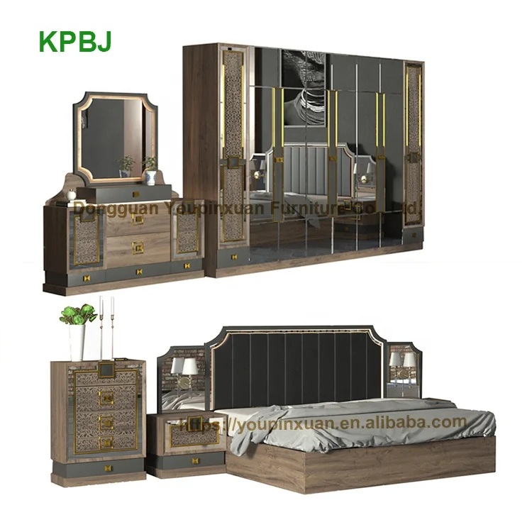 
Top Quality Modern Wood MDF Full Size Bedroom Furniture Mirrored Bedroom Sets 