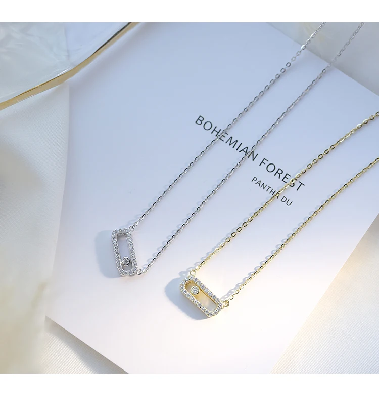

Minimalist daily KYNL098 Rectangle Shape 3A Zircon Necklace for Women, Silver,gold