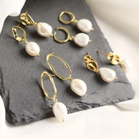 

Women beautiful s925 sterling silver round circle natural baroque irregular freshwater pearl earrings 925