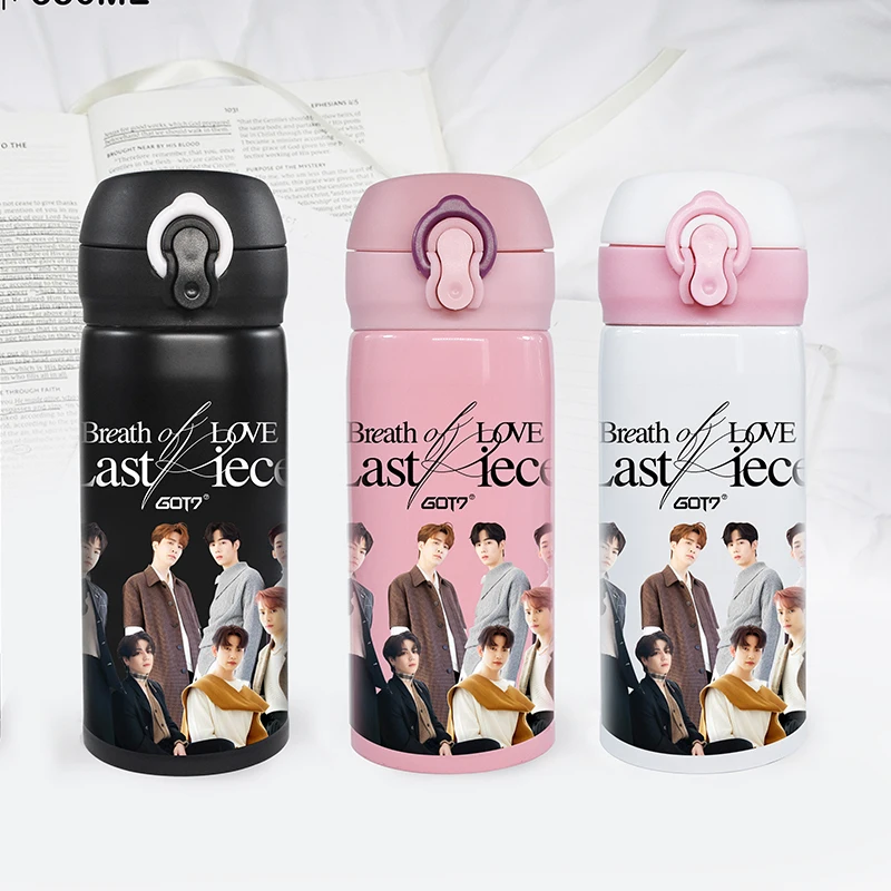 

350ml stainless steel bouncing lid vacuum flask Kpop peripheral GOT7 ITZY TWICE TREASURE MOMSTAX business gift cup thermos cup, Black white pink