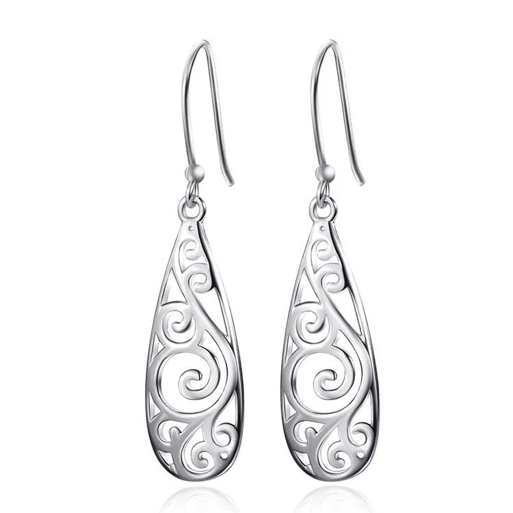 

Hot style long pendant Water droplets shape carved white earrings