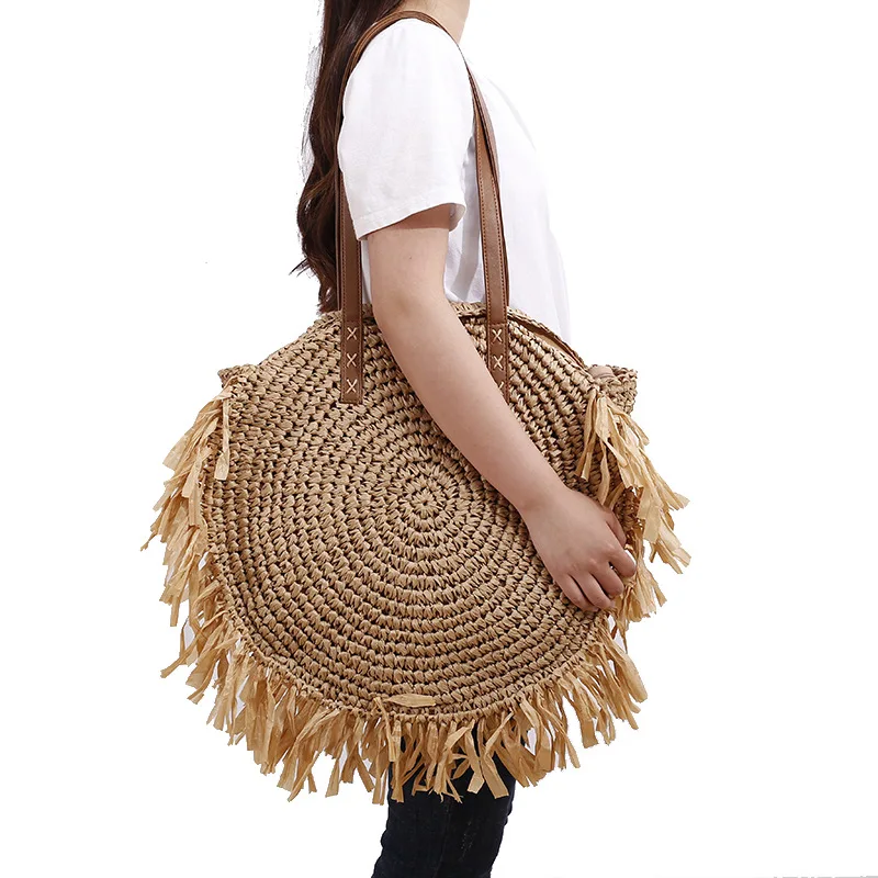 

Round shopping creative fashion portable straw woven bag Summer simple beach bag wholesale, Colorful flowers
