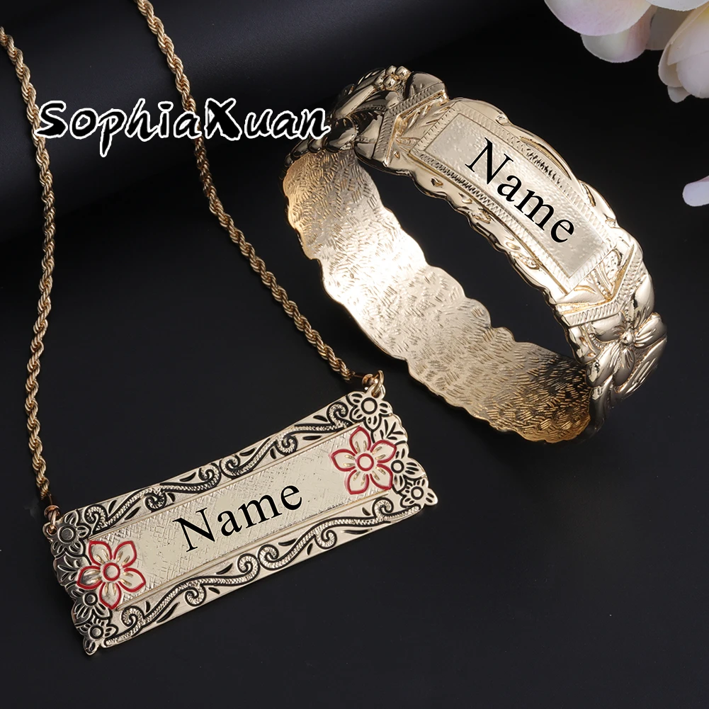 

SophiaXuan YiWu JunJian Pandent Custom Necklace Gold Bracelet 14k Gold Polynesian Jewelry Wholesale Hawaiian name plate, Picture shows