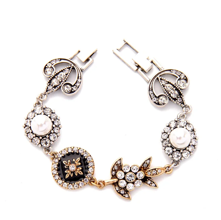

Handmade Moda Bijoux Joyas Geometric Enamel Crystal Rhinestone Imitation Cheap Pearl Friendship Anchor Charm Bracelets For Women