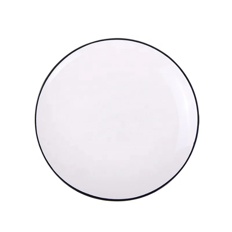 

Porcelain Creative Ceramic Continental Black Line Plate Household Fashionable Modern Eco-Friendly Dish, White
