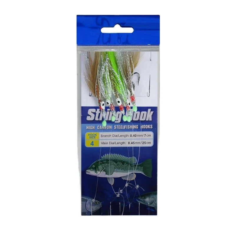 

Hotsale wholesale price 5 hooks/set colorful bright silk luminous feather octopus sabiki rig