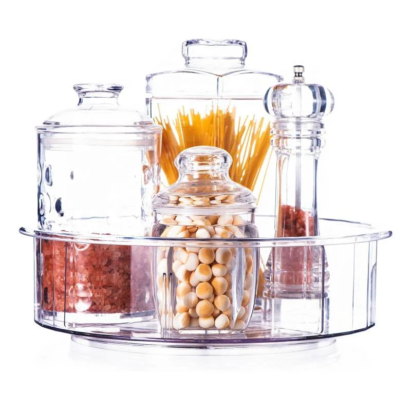 

LS0007 High Quality Transparent Acrylic Kitchen Rotary Table With Clapboard Lazy Susan Cosmetics Storage Rotary Table, Clear