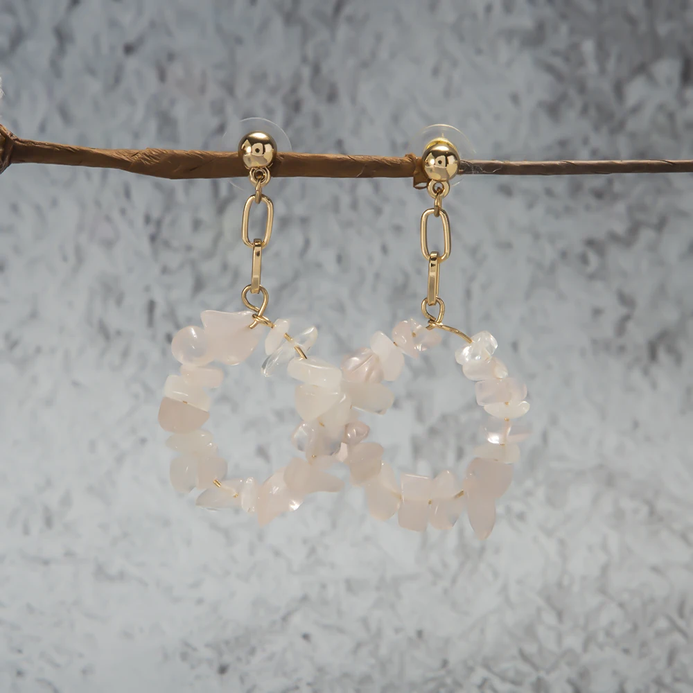 

New Trendy Big Large Crystal Diamond Hoop Natural Stone Crystal Earrings Gold Plated Women Earrings