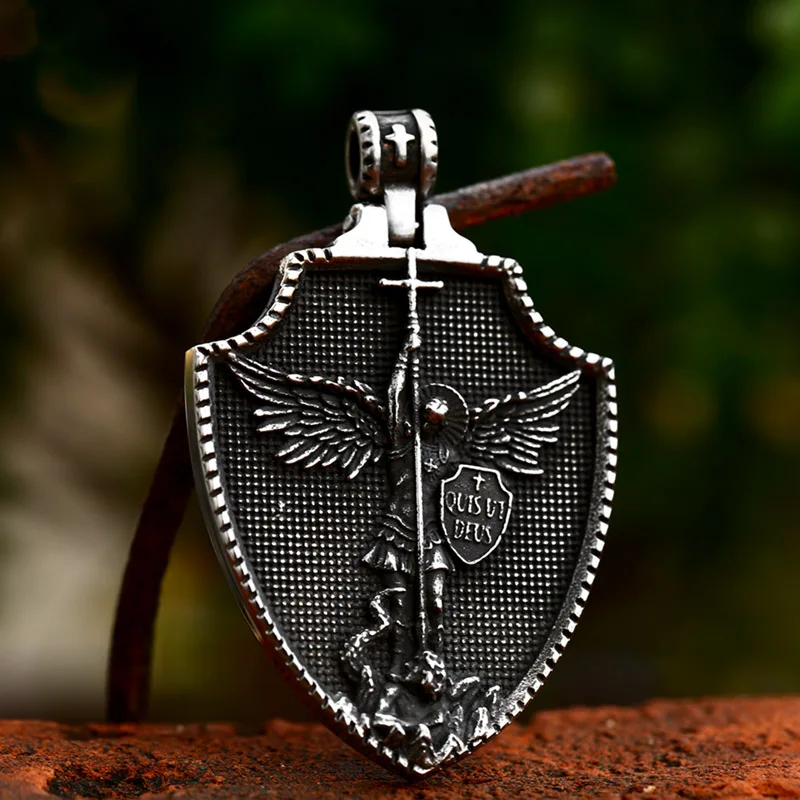 

SS8-1085P New Fashion Stainless Steel St Michael Pendant Catholic Protect US Religious Style Retro Vintage Jewelry Gift