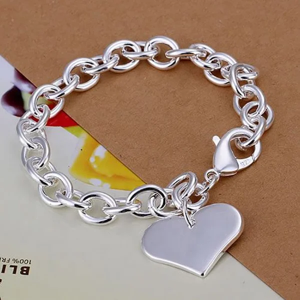 

Fashion Jewelry 925 Silver solid Heart Pendant Bracelet for Women, Sliver