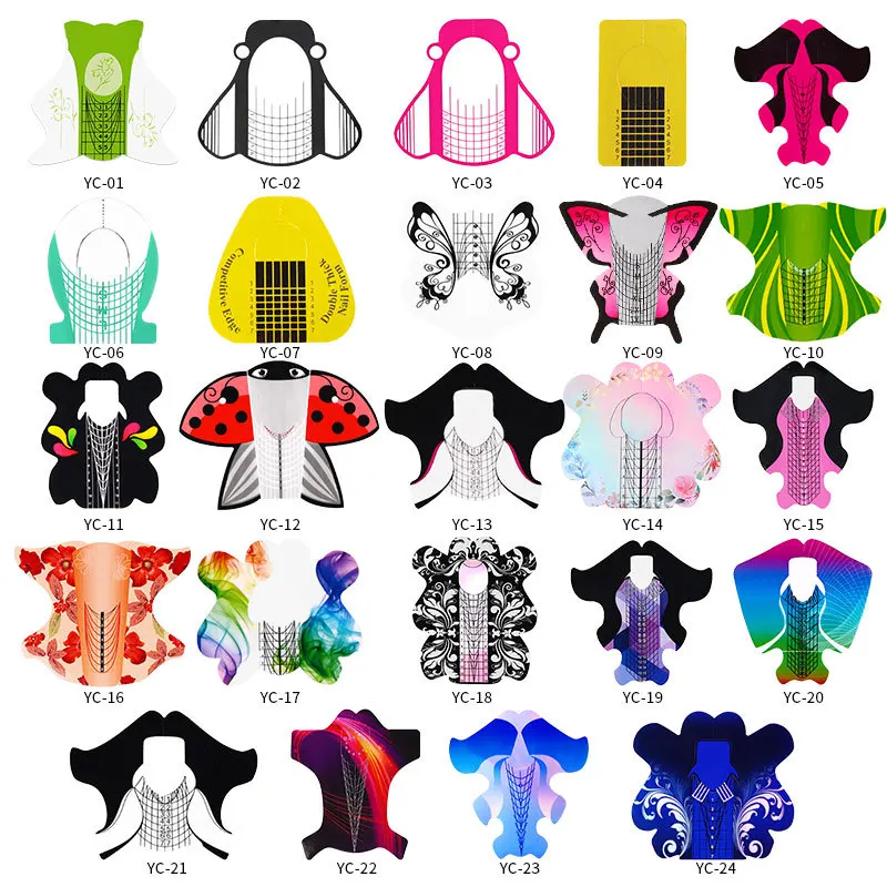 

100pcs Nail Shapes Tools Sculpting Extension Molds Stickers Nail Forms UV Gel Acrylic Nail Stickers Designer, As pic show
