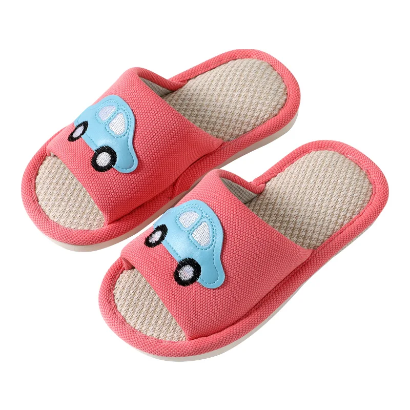 

Cotton Linen Kids Cartoon Automobile Anti-Slip Sandals Open Toe Lightweight Kids Comfy Slippers Home Indoor Slides Shoes, Mix color