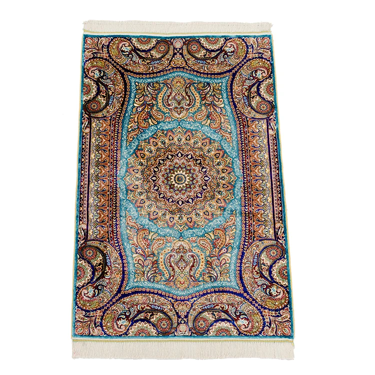 

2022 New Qum Kashan Design Hand Knotted Pure Silk Carpet 76*122 cm with Double Knots