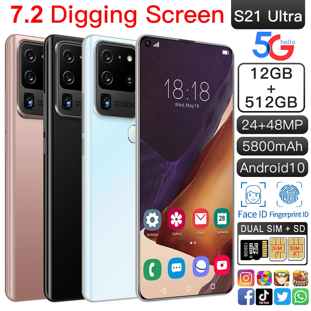 

roseS quality ultra thin for 3D phone 5G LTE original 7.2-inch large screen MTK6799 rich smart phone 12GB 512GB is a must