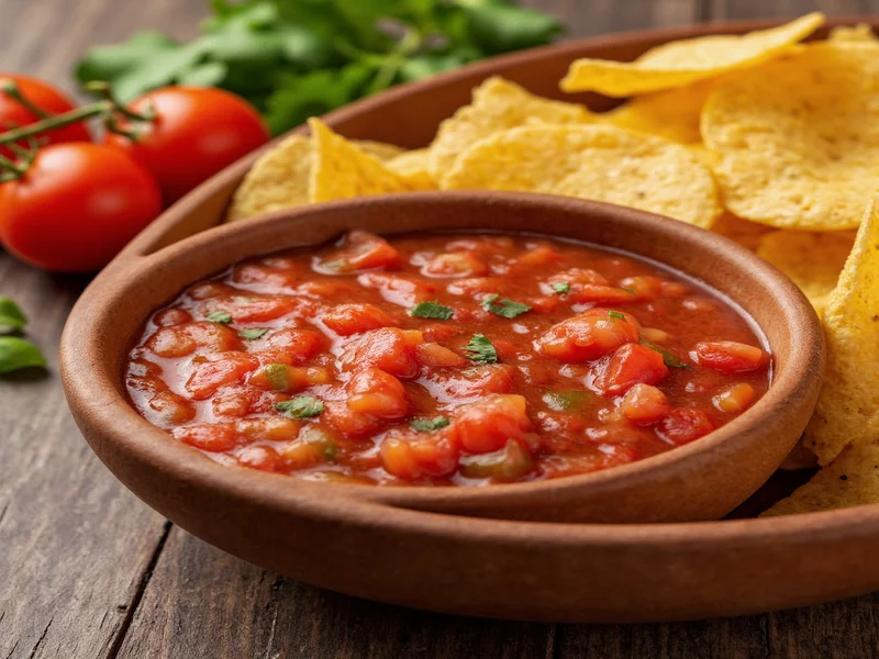 Fresh tomato salsa served with homemade tortilla chips