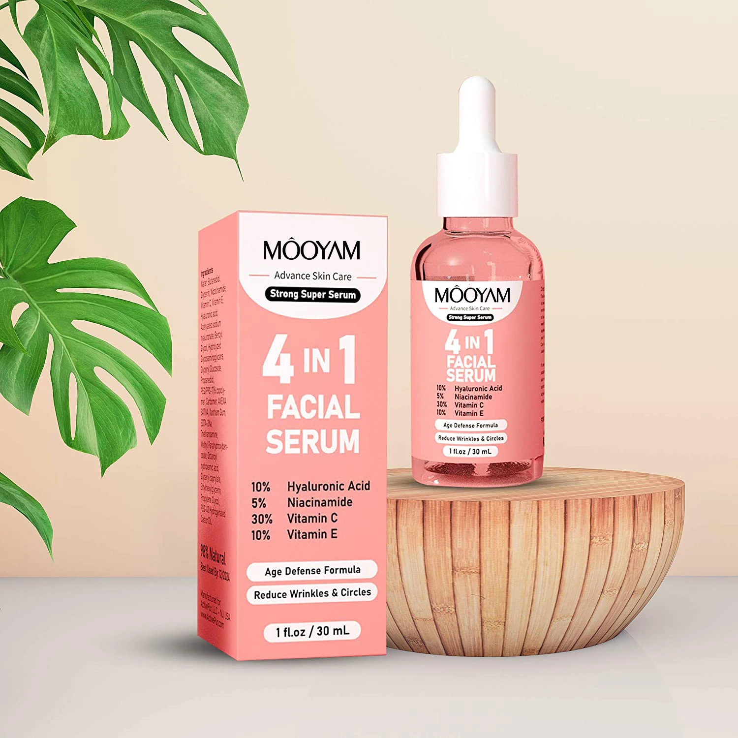 

MOOYAM Private Label 4 In 1 Face Serum Niacinamide Whitening Vitamin C Anti-aging Vitamin-E Anti-acne HA Hydrating Facial Serum