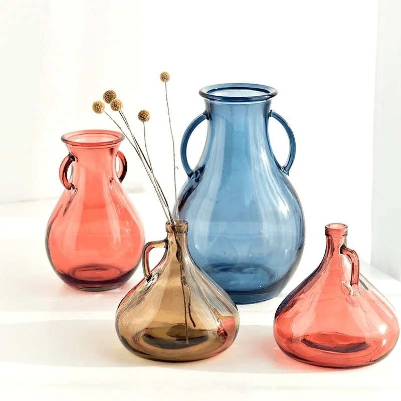 

Wholesale customized Nordic modern blown decorative flower gray amber environment-friendly borosilicate glass vase