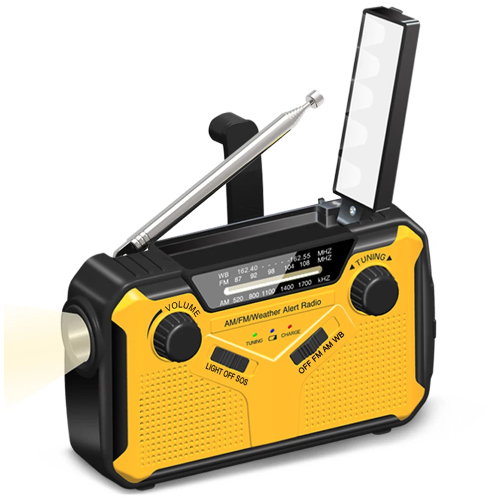 

Portable Mini Emergency Crank Radio 2500mAh for Solar Hand Crank Portable AM/FM/NOAA Weather Radio, Yellow/red/green