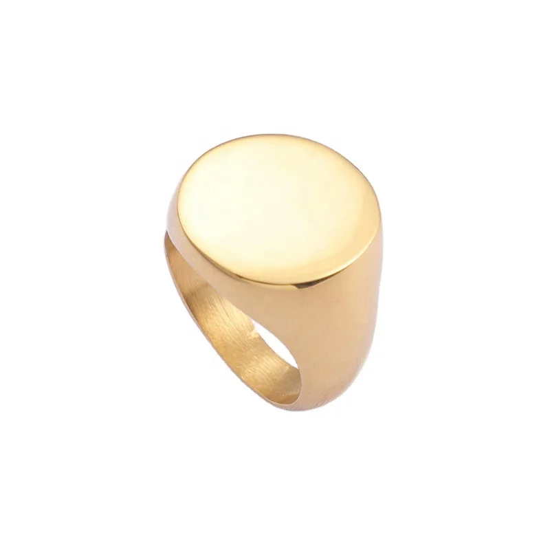 

Custom 18k Vacuum Plating Gold Rings Stainless Steel Foundry Round Surface Gold Signet Ring, Customized color