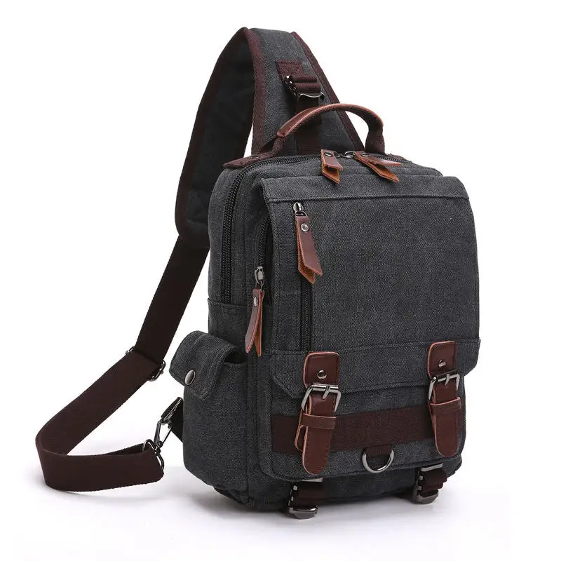 

custom large messenger chest bag for men casual retro canvas sling bag women shoulder, Brown, blue, khaki, black, red