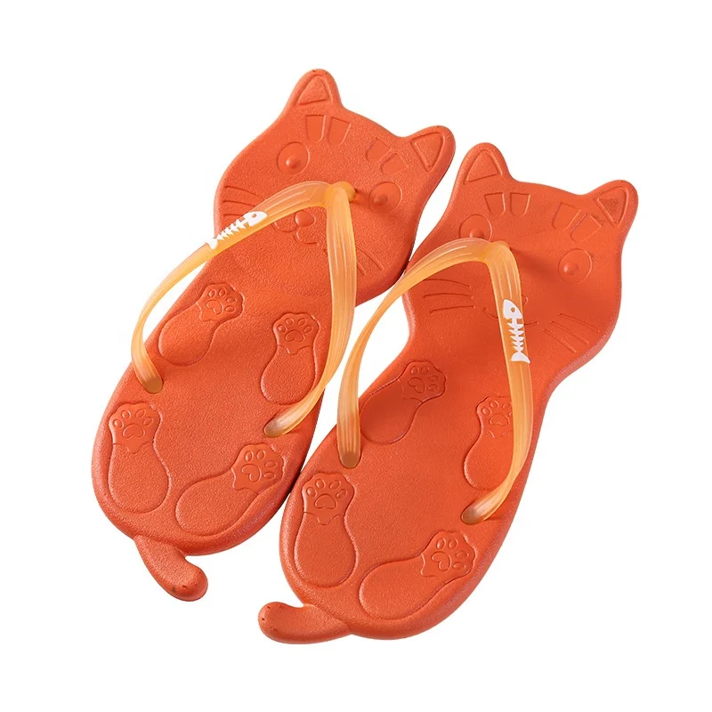 

Cute Cat Sharp Summer Indoor House Teenagers Outdoor Beach Shoes Casual Flat Cute Slippers Women Flip Flops, Black, brown, white