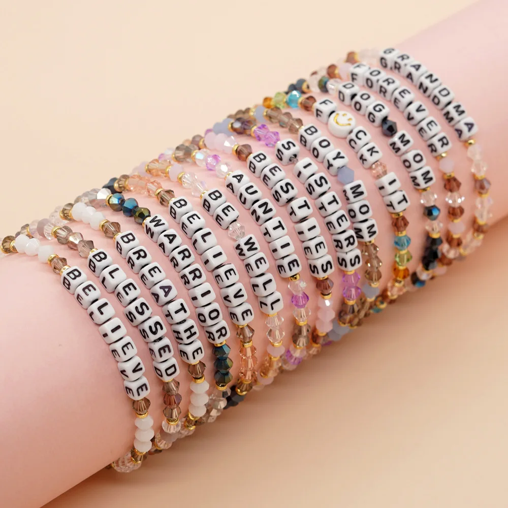 

Go2boho 2024 Mother's Day New Stretch Jewelry Stack BOY&MOM Letter and Bright Crystal Beads Bracelets for Women Gifts for Mom