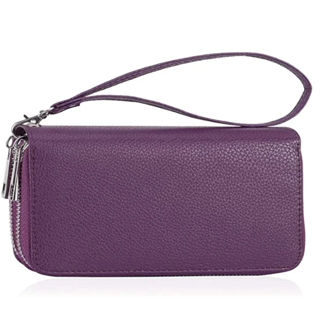 

High Quality PU leather Wristlet Wallet Double Zipper Purse Long Clutch Travel Hand Purse for Cards Cash Cell Phone Passport