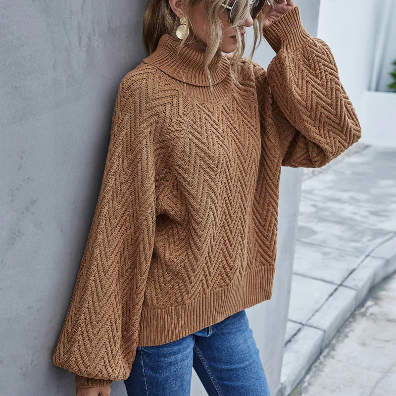 

2020 New fashion winter Hot Selling solid Knitted Lantern Sleeve Sweaters women ladies Sweaters and pullovers
