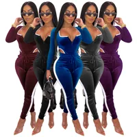 

winter velvet hollow out zipper fly bodycon one piece fitness outfit sexy women jumpsuits and rompers