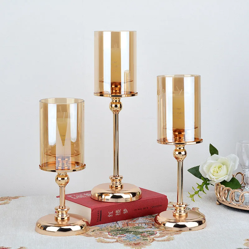 

M850 Luxury Metal Candle Holder Sticks Cylinder Glass Container Wax Candlestick For Wedding Event Home Party Decor
