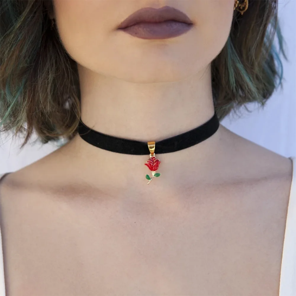 

Hot Sales Women Rose Flower Necklace Jewelry Vintage Collar Choker For Girls