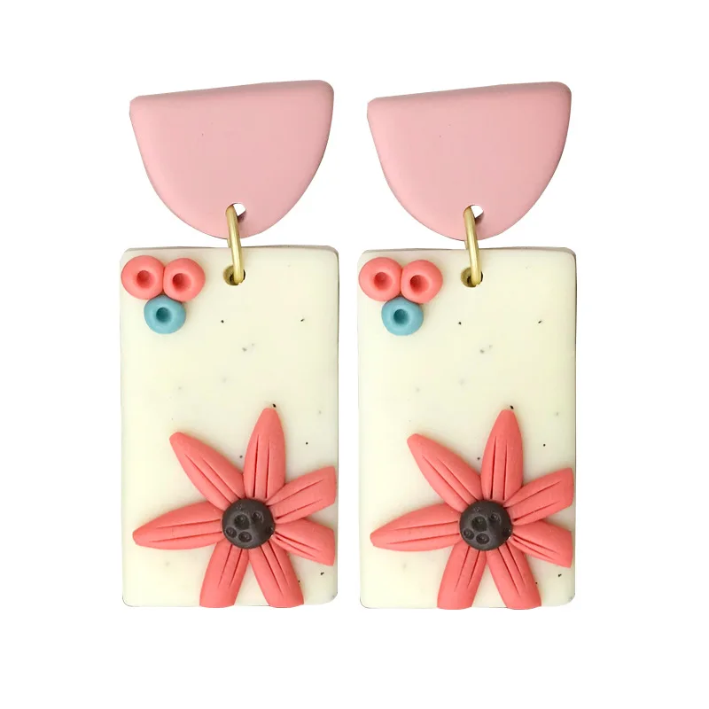 

2021 New Spring Colorful Earrings Women Cute Flower Engravable Polymer Polymer Clay Earrings, Picture