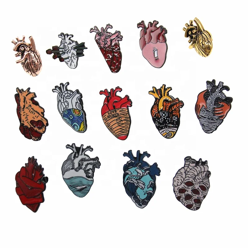 

Free Shipping Enamel Medical Lung Brooches Nurse cardiac Heart Brooch Pin, As picture