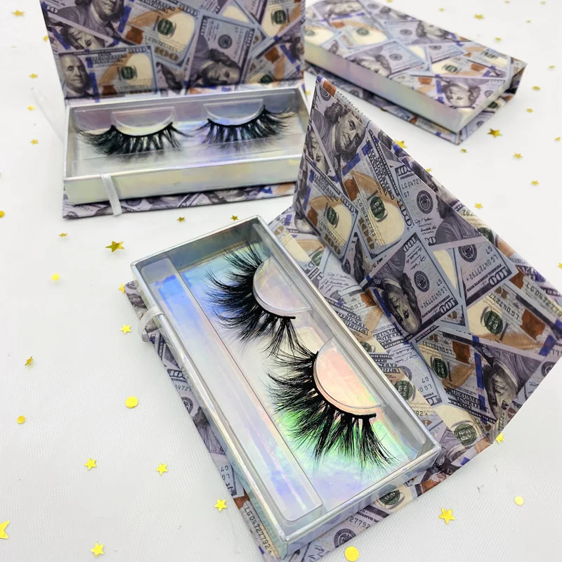 

Wholesale Eyelash Box Empty Lash Package Customized dollars money pattern eyelash packaging box Mink Eyelash Packaging, Natural black mink eyelashes