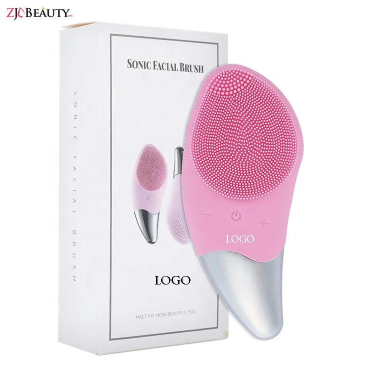 

Logo Branded Electric Face Brush Silicone Deep Cleaning Vibration Massager USB Charging Facial Cleansing Brush Waterproof, Pink, rose red, blue, green