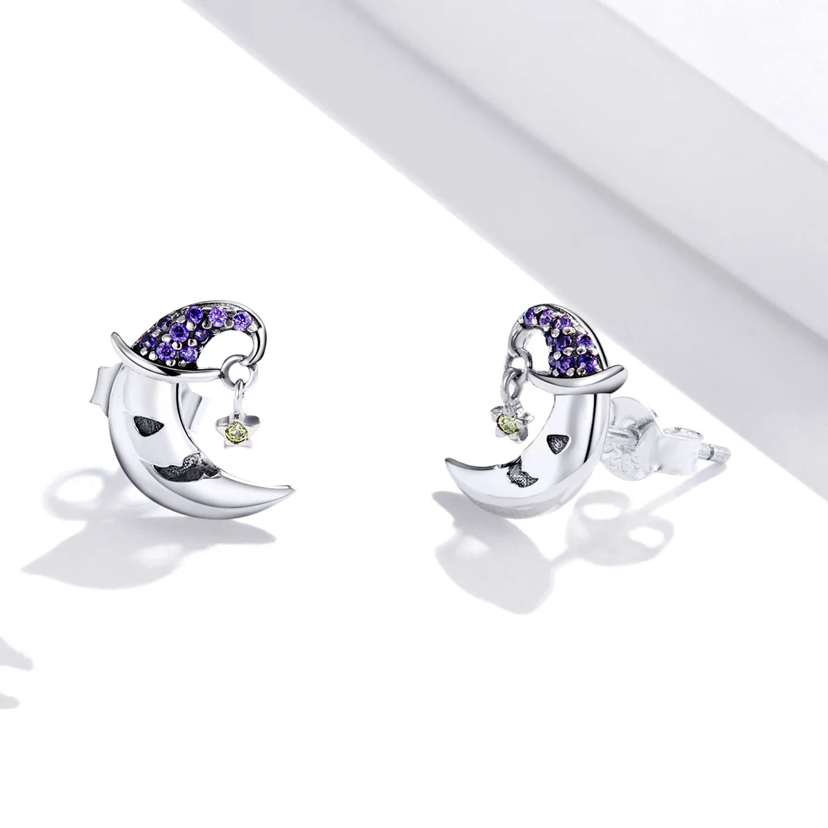 

Fashion Shiny 925 Silver Cubic Zirconia Cute Cartoon Moon Star Earrings