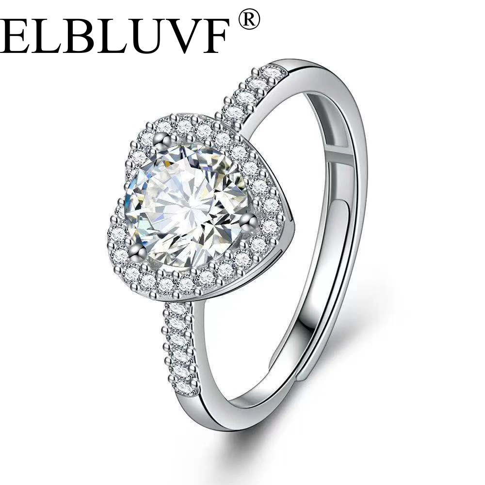 

ELBLUVF Free Shipping Copper Alloy Zircon Jewelry 925 Silver Plated Love Heart Wedding Ring Wholesale