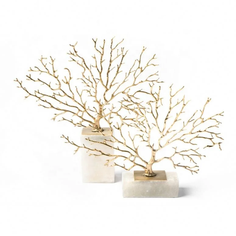 

Chinese style light luxury pure copper sea tree SPAR tabletop sets a living room tabletop porch model hotel soft decorations, Gold