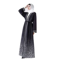 

2020 New Design Positioning printed striped Abaya Muslim Kimono abaya dress
