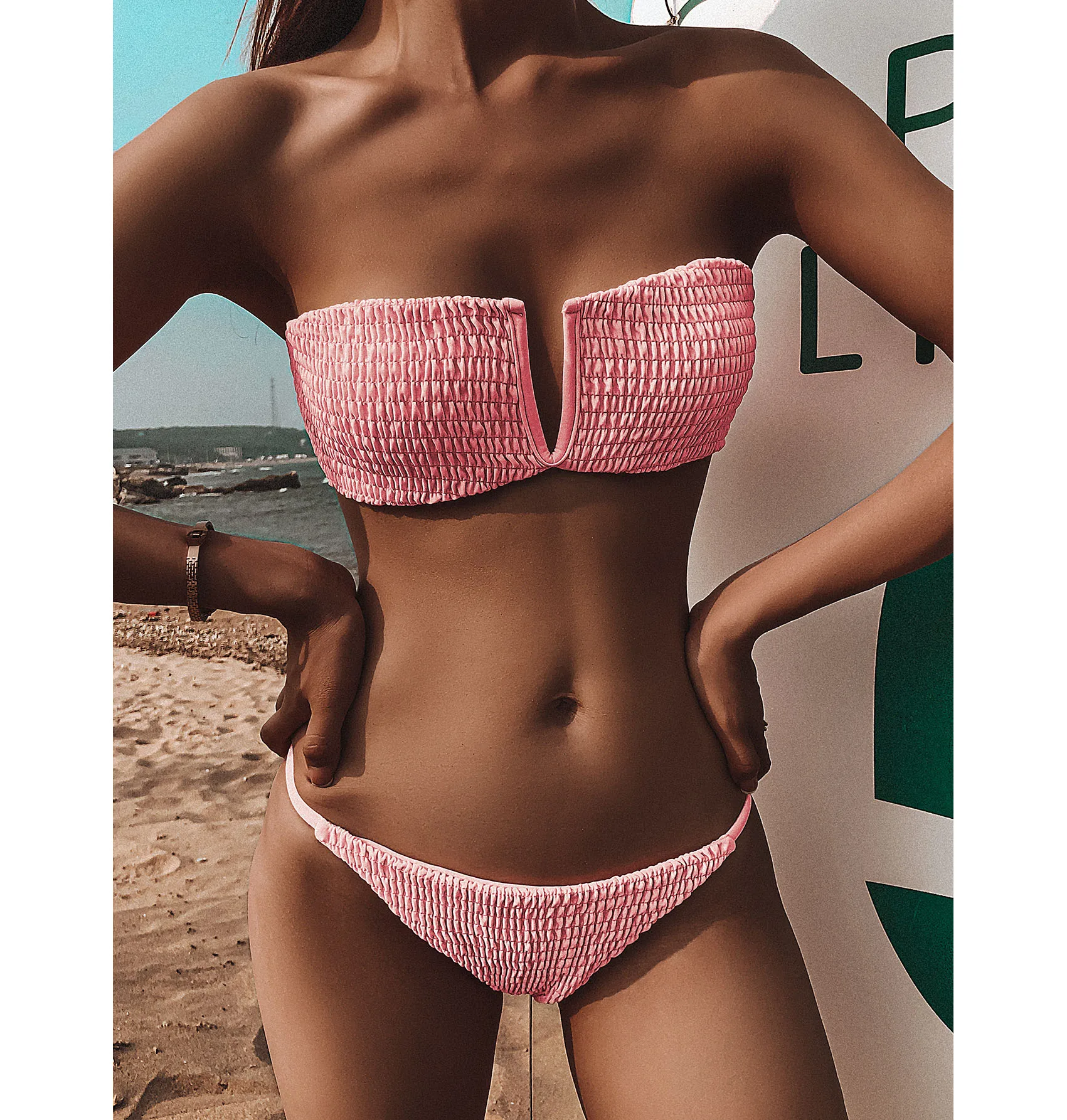 

Off The Shoulder Bikini Frill Trim Deep-V Luxury Swimwear Candy Color Extreme Bikinis Bathing Suits Sexy Bathing Suits 2021, In stock colors/customized colors