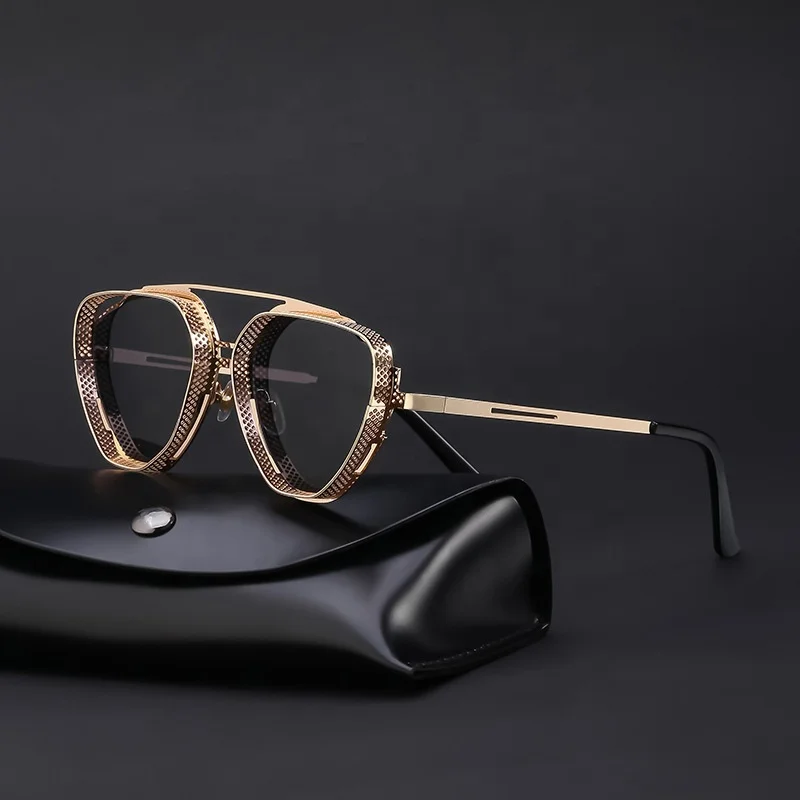 

Gothic Steampunk Round Sunglasses Men Women Alloy Eyeglasses Irregular Shape Brand Designer Sun glasses Black High Quality UV400