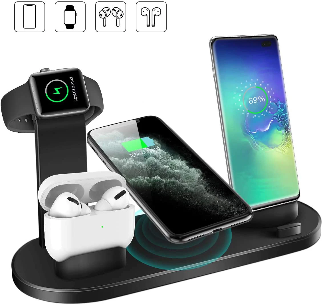 

Wireless Charging Stand 4 in 1 Charger Station Compatible with Apple Watch and iPhone X/8/11 Pro Max, Black / white / silver