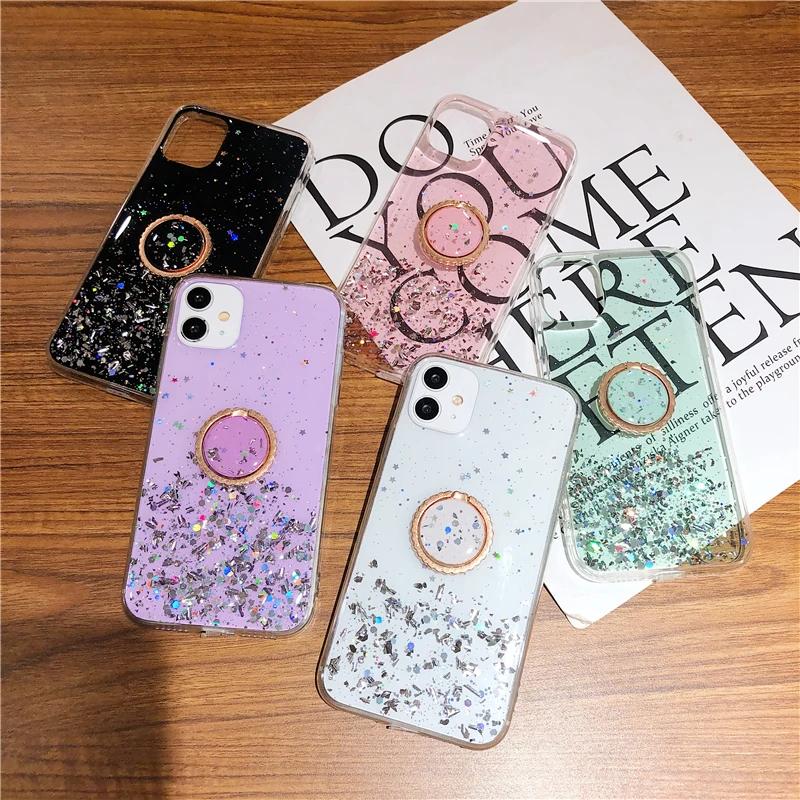 

Girl Mobile Back Cover for Samsung A32 A52 Clear Ring Case Glue Case for iPhone 11 XR Xs Max 12 Pro Cover S8 A42 S21 Ultra A02