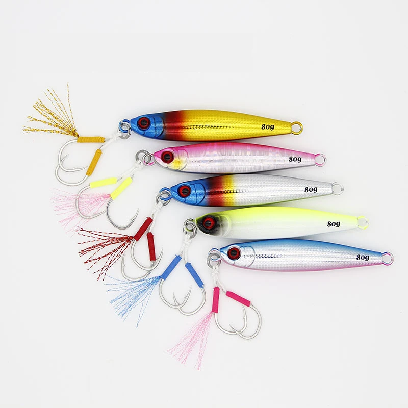 

Wholesale factory 45g 60g 80g Metal jig Lures Bait Iron Saltwater Jigging Fishing Lure, 5 colors