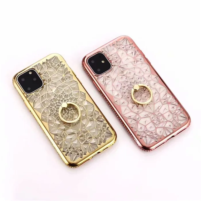 For iPhone 11 2019 Case Luxury Bling Diamond 3D Soft TPU Silicone Back Cover For iPhone 11 Pro 11Pro Max Case Ring Stand